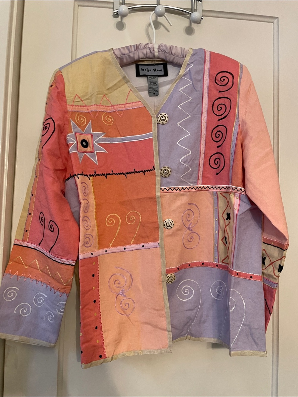 Indigo Moon Patchwork Blazer in Coral, Peach & Lavender